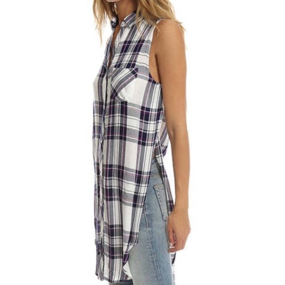 Rails Jordyn Sleeveless Button Up Striped Flannel Top From Revolve Size Small - Picture 5 of 9